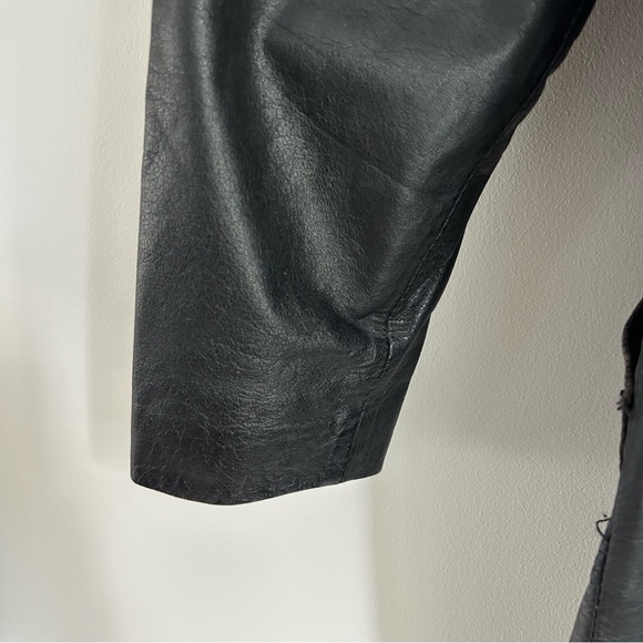 Vintage 80s Black Leather Coat Jacket Large Shoulders - Picture 15 of 16